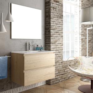 Mueble de baño con lavabo y espejo inglet roble 80x45 cm