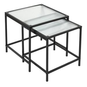 Set 2 mesas auxiliares cuadrada cristal y metal negro