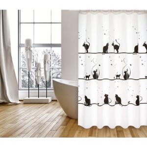 Cortina baño gatitos blanco poliéster 180x200 cm