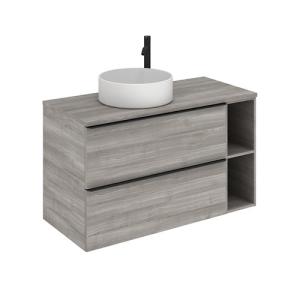Mueble de baño con lavabo komplett roble ceniza 100x45 cm