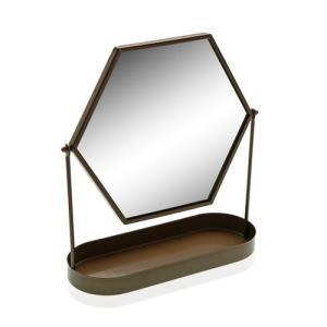 Espejo enmarcado hexagonal gold con base bronce 27 x 30 cm