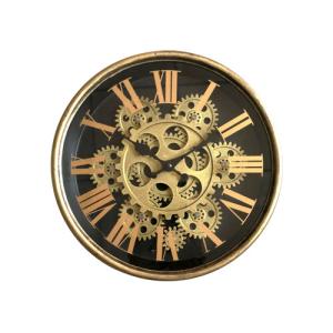 Reloj de pared redondo mecanismo negro y dorado de 25 cm