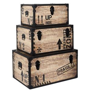 Set de tres cajas de madera color marrón de 34x38x40cm