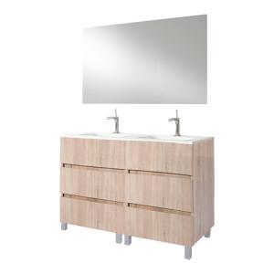 Mueble de baño con lavabo y espejo zoe roble claro 121 cm