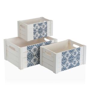 Set de 3 cajas de madera serie aveir en color madera y blan…