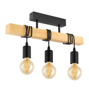 Plafón townshend negro/madera, 3 luces, casquillo e27