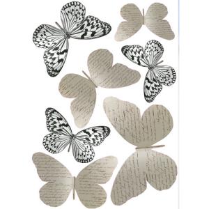 Pack 7 stickers 3d mariposas blanco y letras 30x30 cm