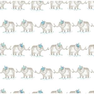 Papel pintado vinílico animales elefante flor azul blanco