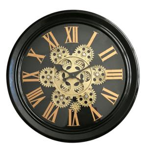 Reloj de pared redondo mecanismo negro y dorado de 34 cm