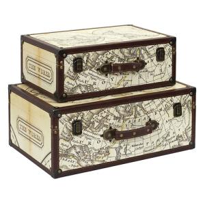 Set de dos cajas de madera color marrón de 18,3x30x46,5cm