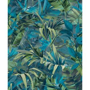 Papel pintado vinílico vegetal selva azul