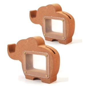 2 alcancías de elefante de madera MDF 15 x 11 x 3 cm