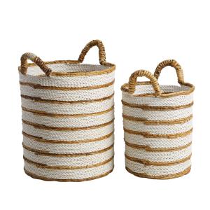 2 cestas de mimbre grande de fibra vegetal crudo y marrón l…
