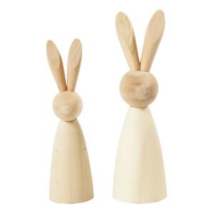 2 conejos de madera para decorar - 12 y 14 cm