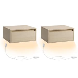 2 mesitas de noche de 35 x 40 x 18 cm de color beige natural