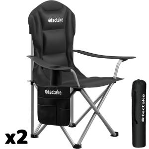 2 sillas de camping acolchadas, plegable con portavasos y b…