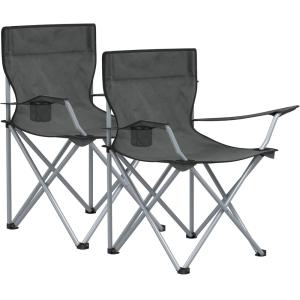 2 sillas de camping con apoyabrazos y bolsillo de color gri…
