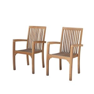 2 sillas de jardín apilables de madera teca maciza