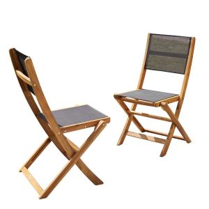 2 sillas de jardín plegables de acacia sólida y textileno n…