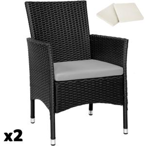 2 sillas de ratán   4 fundas, 59 x 57 x 85 cm, negro/beige