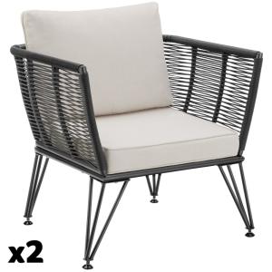 2 sillones de jardín polirratán, diseño cuerda, 75,5x67x71,…