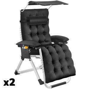 2 tumbonas plegables con techo solar ajustable y mesa auxil…