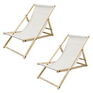 2x silla de playa plegable madera tumbona de sol beige