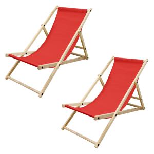 2x silla de playa plegable madera tumbona de sol rojo