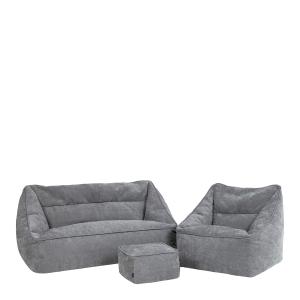 3 pufs de chenilla: sofá, sillón y reposapiés cuadrada, gri…