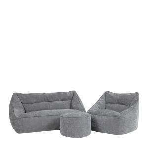 3 pufs de chenilla: sofá, sillón y reposapiés redondo, gris…