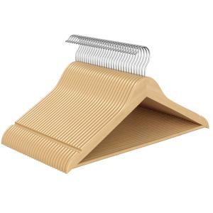 30 perchas de madera con muescas de color beige