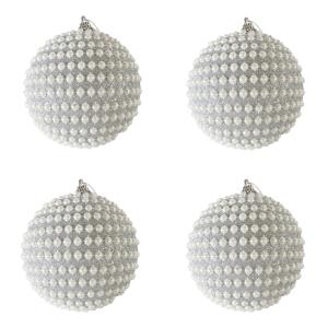 4 bolas de Navidad con perlas de plástico color plata diáme…