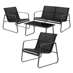 4 piezas de mueble de jardín acero y textilene negro sillon…