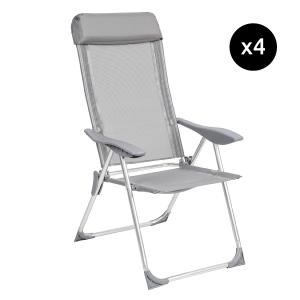 4 sillas de aluminio plegables con respaldo aluminio gris