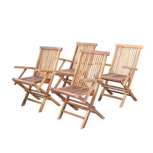 4 sillas de jardín plegables de madera de teca maciza aceit…