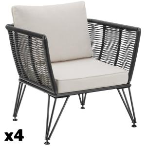 4 sillones de jardín polirratán, diseño cuerda, 75,5x67x71,…