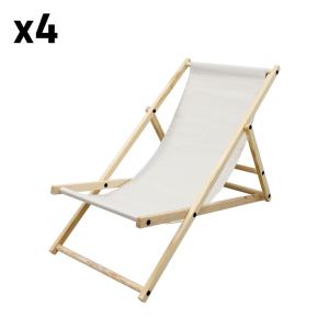 4x silla de playa beige madera de pino tejido oxford carga…