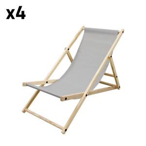 4x sillas de playa gris claro madera pino tejido oxford car…