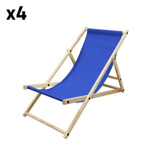 4x sillas de playa plegable madera de pino tumbona azul osc…
