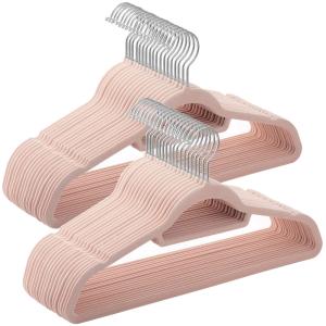 50 perchas de terciopelo con gancho giratorio de color rosa