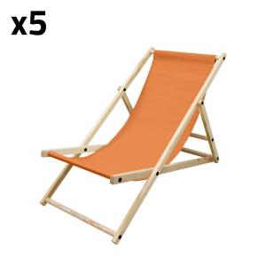 5x silla playa plegable madera tumbona sol naranja