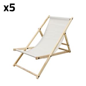 5x sillas de playa plegable de madera tumbona beige