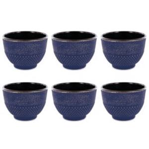 6 tazas de hierro fundido 15 cl - azul y bronce