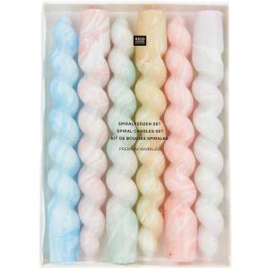 6 velas espirales jaspeadas 18,5 cm