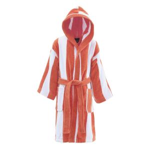 Albornoz infantil con capucha rayado terciopelo Coral 08/10…