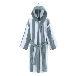 Albornoz infantil con capucha rayado terciopelo Verde lique…