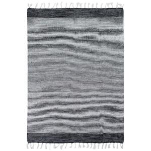 Alfombra 100% algodón bandas negro, gris y blanco 120x170