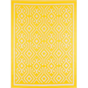 Alfombra amarilla de exterior con motivo azteca 150x220