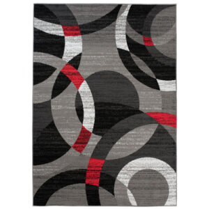 Alfombra de salón gris negro rojo círculos 160 x 220 cm