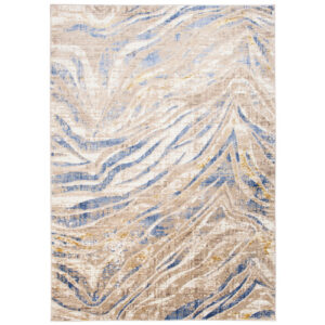 Alfombra de salón ondas marrón claro azul crema beige 160 x…